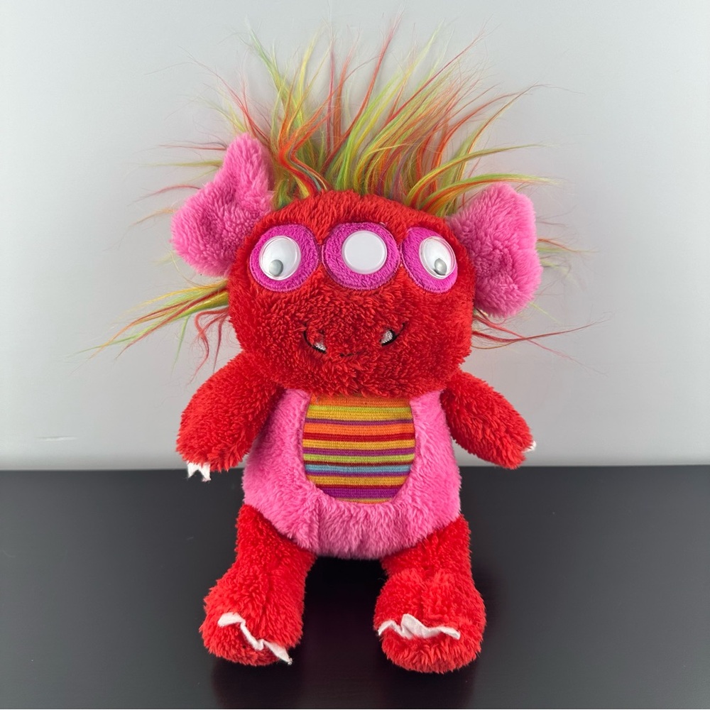 Demdaco Nat & Jules Googleez Tirk Troll Monster Plush Stuffed Animal Red Pink